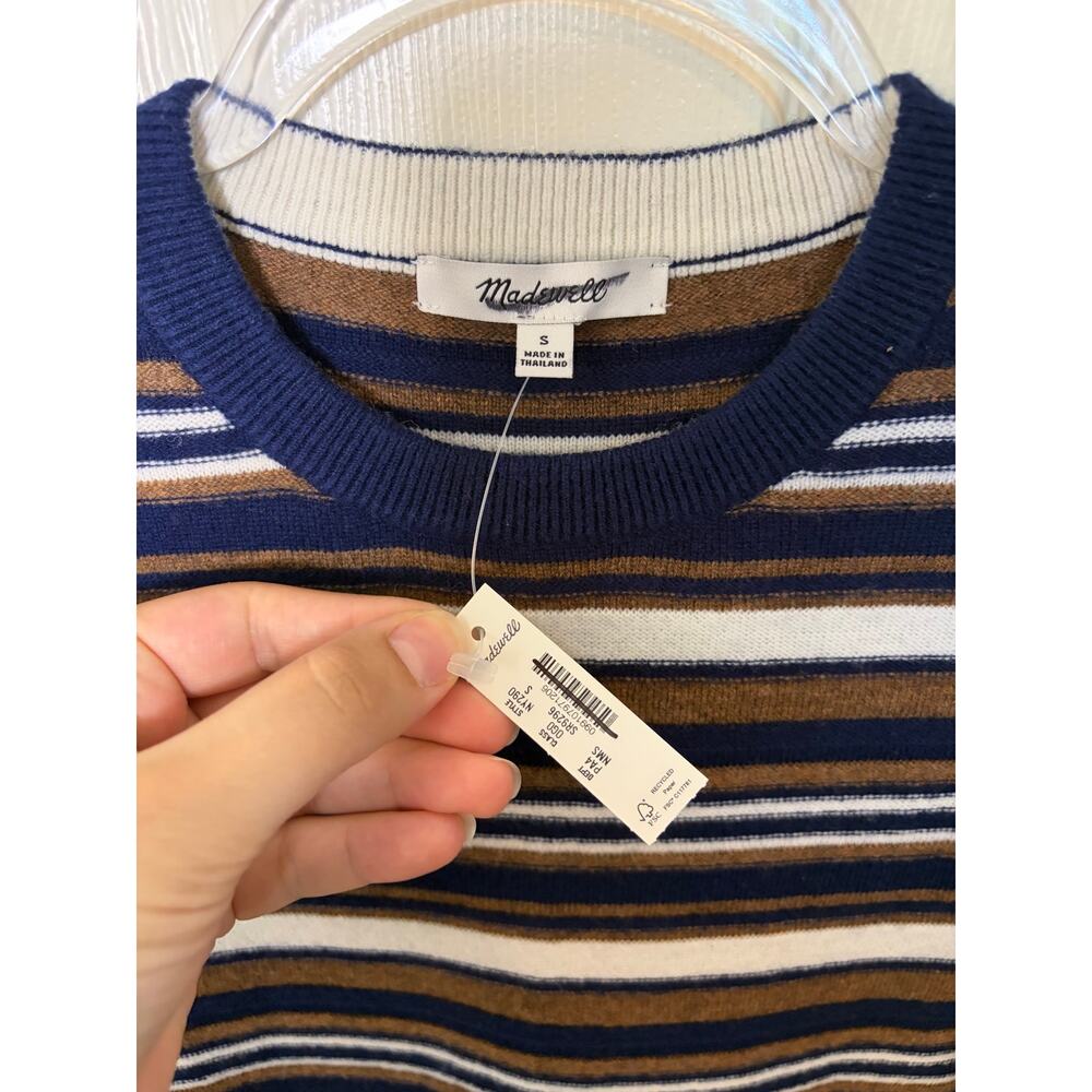 Madewell Crewneck Sweater Maxi Dress in Merino Wool Navy Multi Stripe Small NEW - Picture 2 of 5